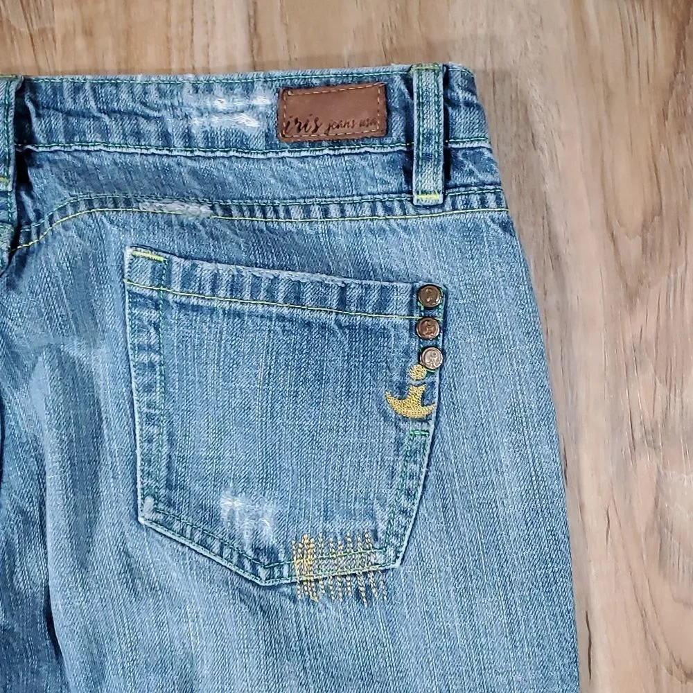 💜Vintage Iris Blue Distressed Boot Cut Jeans Size 9/30